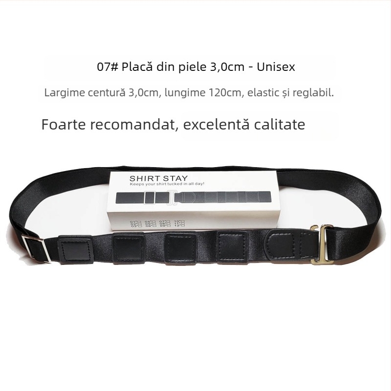 Suport pentru cămașă: curea elastică, cataramă din aliaj, clipsuri cu cârlig, reglabil, unisex adulți