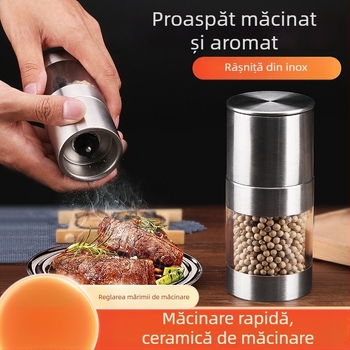 Râșniță manuală din oțel inoxidabil pentru piper și sare de mare, cu logo imprimat, lansare primăvara 2014, stil modern minimalist, ustensile de bucătărie pentru hotel.