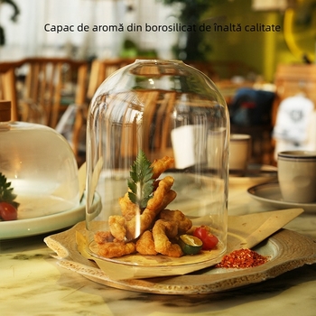Echipament bufet: capac din lemn masiv cu sticlă borosilicată pentru gastronomie moleculară