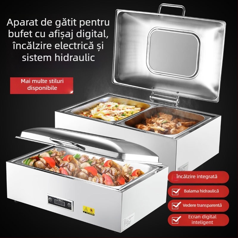 Echipament bufet din oțel inoxidabil cu capac basculant hidraulic, încălzire electrică și imprimare de logo