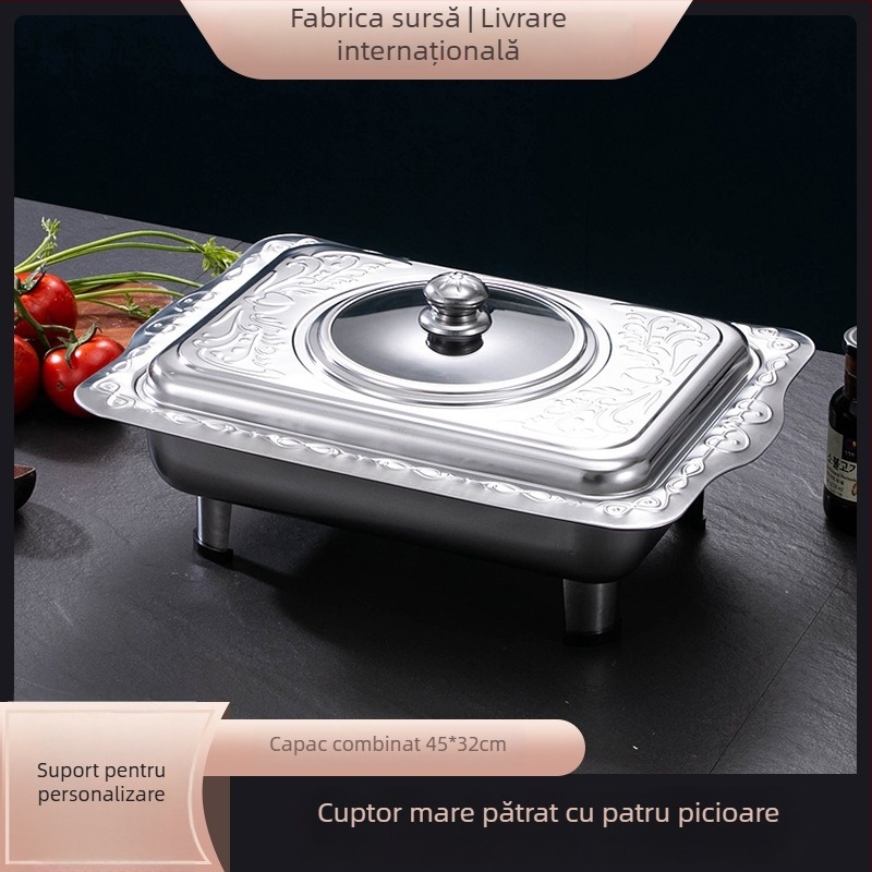 Fier de bufet pătrat cu patru picioare, din oțel inoxidabil, design demontabil, pentru picnic în aer liber