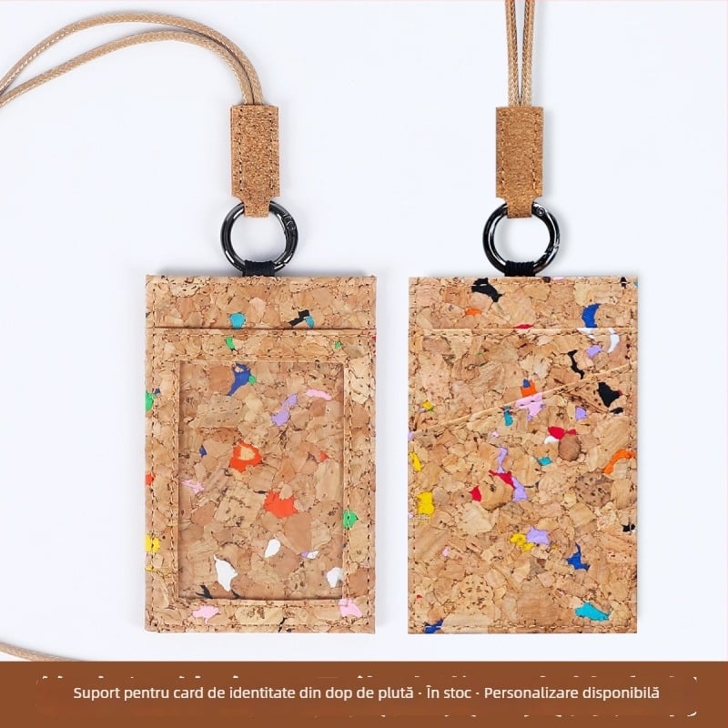 Suport card cu șnur – 3 sloturi pentru carduri, model lemnos, lemn moale, 1 slot frontal + 2 sloturi din spate, cusătură dublă la margine, stil urban minimalist