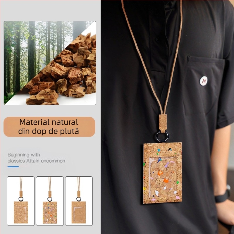 Suport card cu șnur – 3 sloturi pentru carduri, model lemnos, lemn moale, 1 slot frontal + 2 sloturi din spate, cusătură dublă la margine, stil urban minimalist