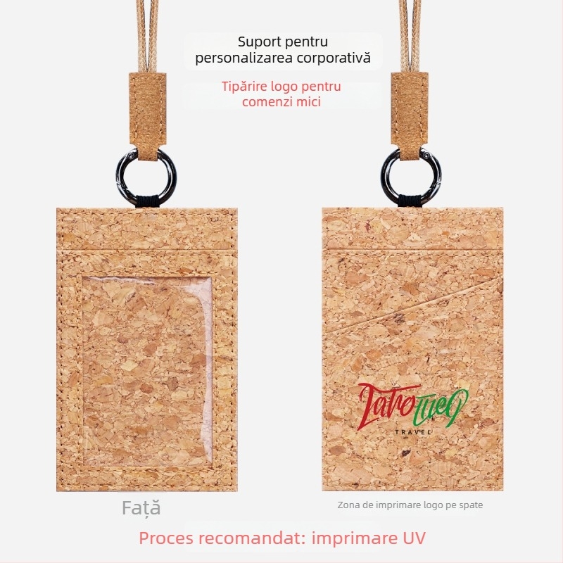 Suport card cu șnur – 3 sloturi pentru carduri, model lemnos, lemn moale, 1 slot frontal + 2 sloturi din spate, cusătură dublă la margine, stil urban minimalist