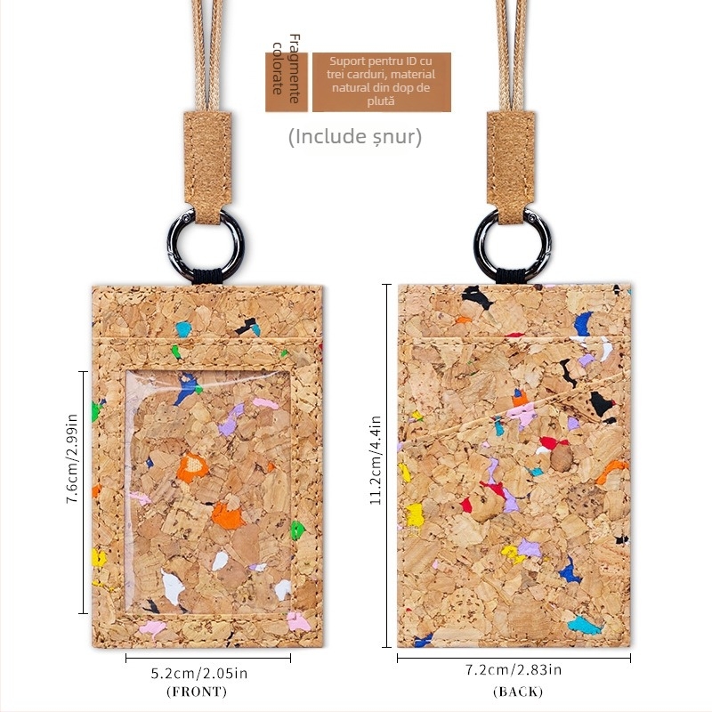 Suport card cu șnur – 3 sloturi pentru carduri, model lemnos, lemn moale, 1 slot frontal + 2 sloturi din spate, cusătură dublă la margine, stil urban minimalist