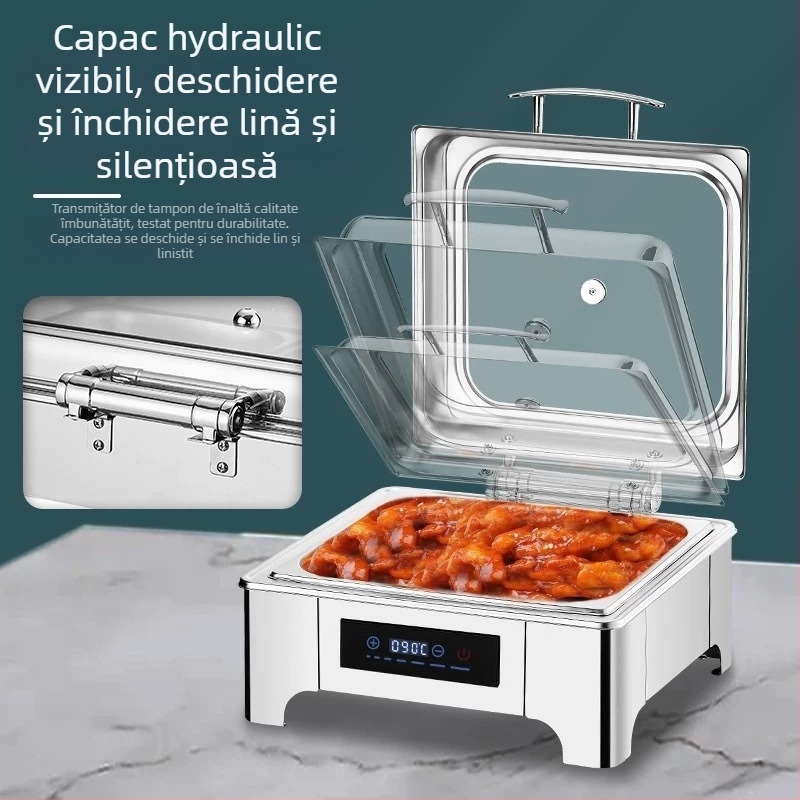 Echipament bufet din oțel inoxidabil cu încălzire electrică hidraulică, capac rabatabil vizibil cu izolație, încălzitor electric pentru autoservire