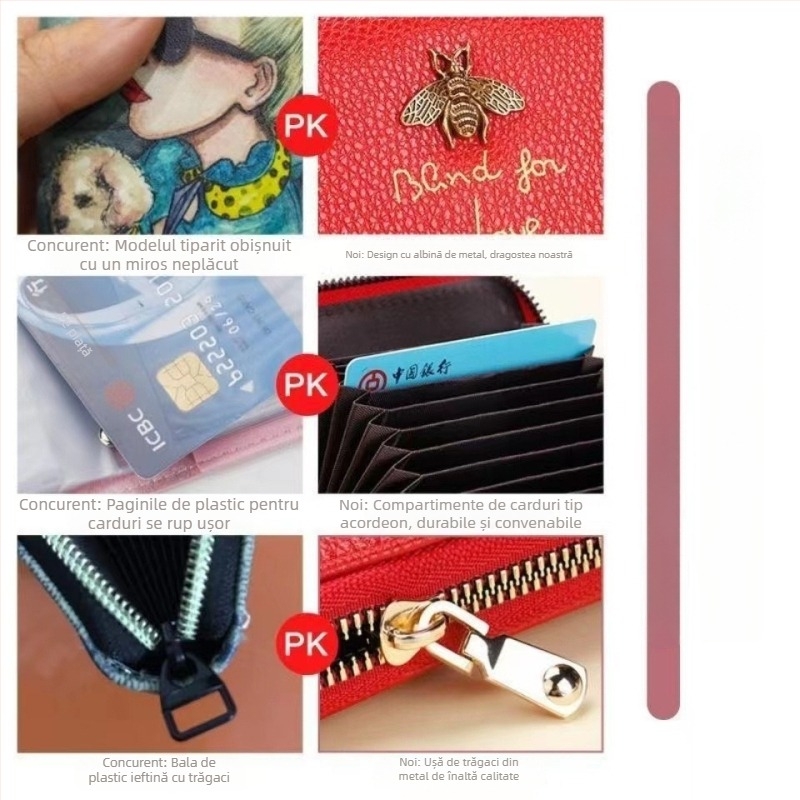 Portofel pentru carduri unisex, 11 sloturi, 1 pliere, piele PU, model text