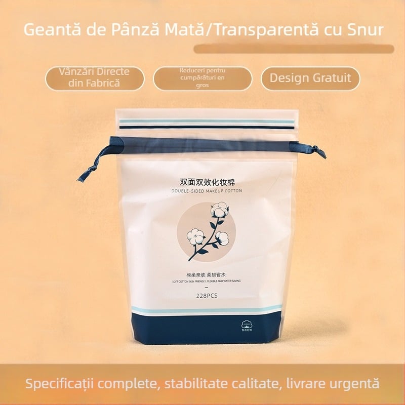 Jetcolor pungă plastic cu șnur pentru dischete demachiante din bumbac, ambalaj pentru prosoapele de curățare facială, raport material 1:1