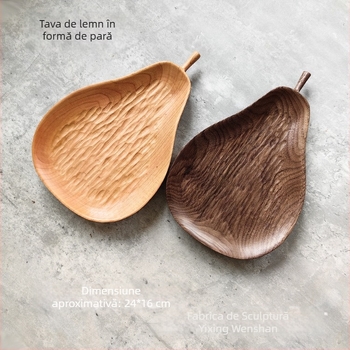 Farfurie din lemn în formă de pară, lucrată manual, texturată, din lemn masiv (Material: Nuc nord-american; Formă: pară; Finisaj: texturat; Construcție: lemn masiv; Stil: simplitate modernă)