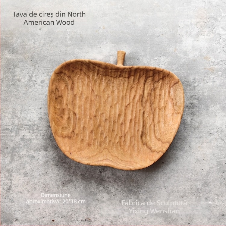 Farfurie din lemn în formă de pară, lucrată manual, texturată, din lemn masiv (Material: Nuc nord-american; Formă: pară; Finisaj: texturat; Construcție: lemn masiv; Stil: simplitate modernă)