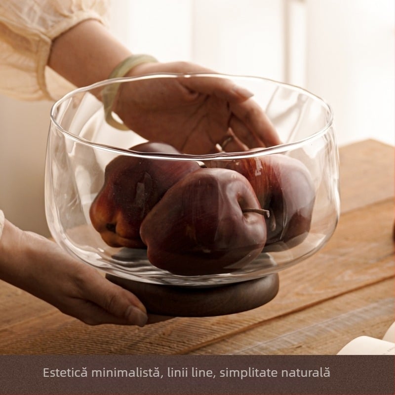 Farfurie de fructe din sticlă cu suport înalt pentru living, stil simplu
