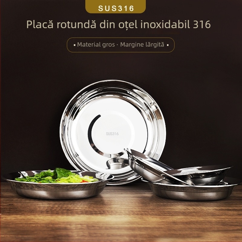 Farfurie rotundă din oțel inoxidabil 316, de calitate alimentară, pentru fructe, copii și uz casnic