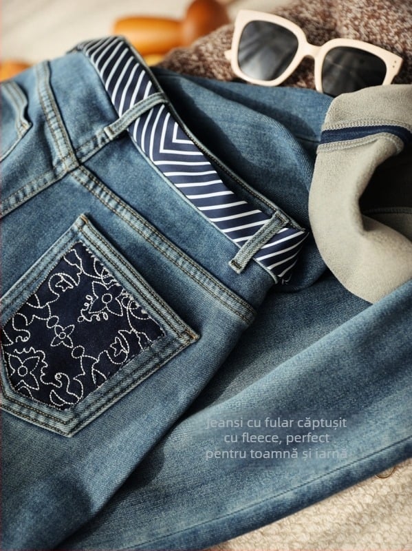 Blugi largi cu talie înaltă și căptușeală velur, material gros, 50–70% bumbac, 30–50% poliester, micro-elastici, stil casual japonez-coreean, iarnă 2025
