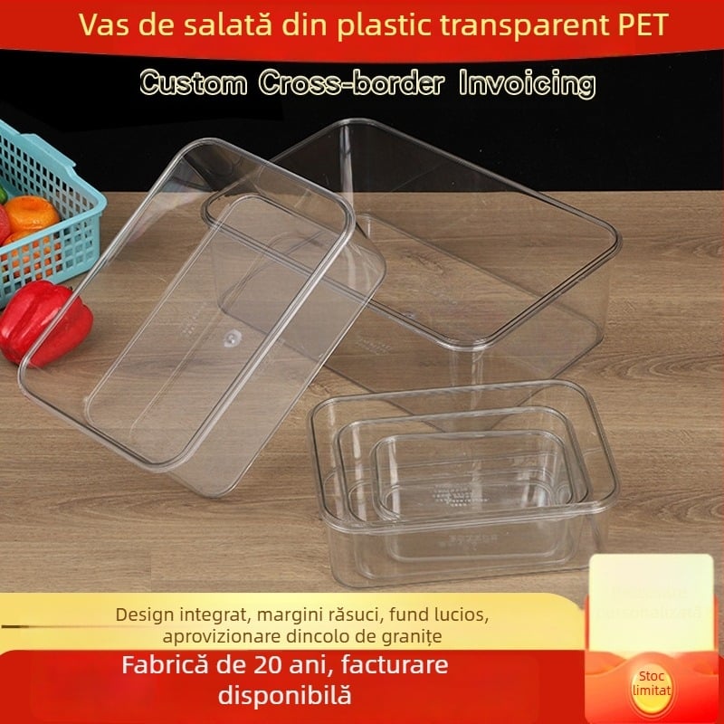 Tavă pătrată din plastic pentru feluri reci și marinate, depozitare transparentă, conservare a alimentelor