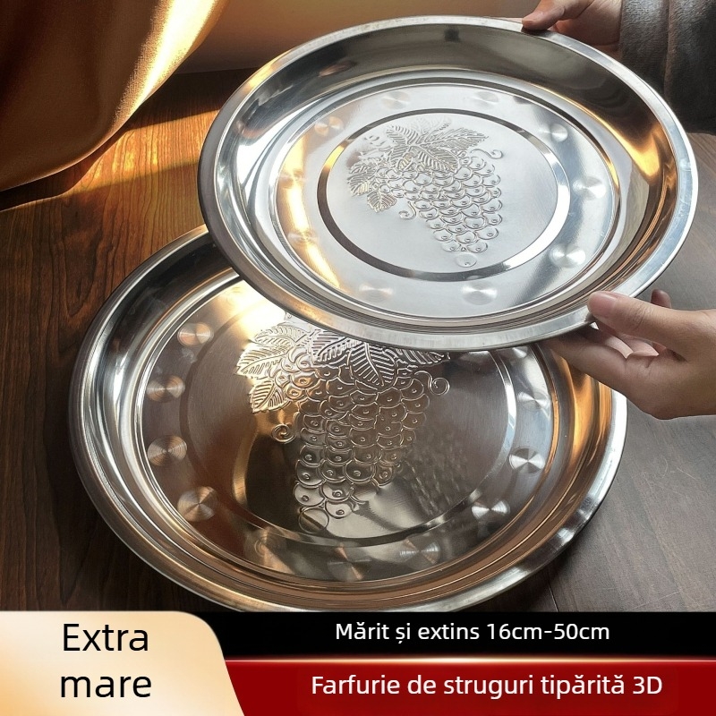 Farfurie rotundă din oțel inoxidabil, suprafață mată, stil retro-lux, potrivită pentru microunde, personalizare și imprimare logo