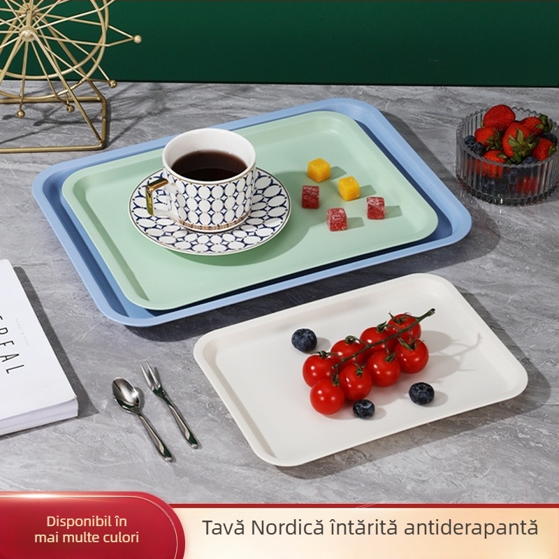 Farfurie pătrată din plastic, suprafață glazurată, potrivită pentru cuptorul cu microunde, stil modern minimalist