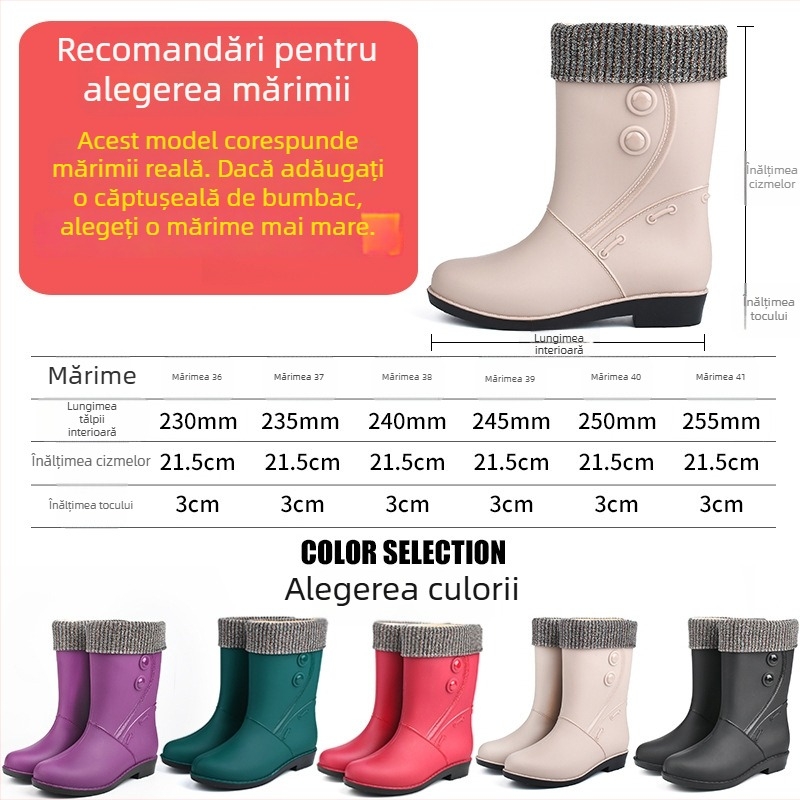 Cizme de ploaie pentru femei din piele de vițel, înălțime medie până la gambe, toc plat, iarnă