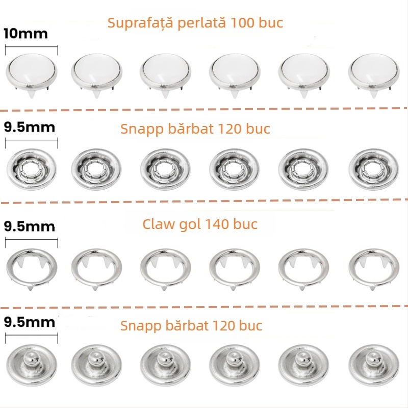 Butoni din oțel inoxidabil cu cinci dinți, cu picioare, finisaj perlat; Guozhi; potriviți pentru paltoane, blugi, jachete, pălării, hanorace și haine pentru copii