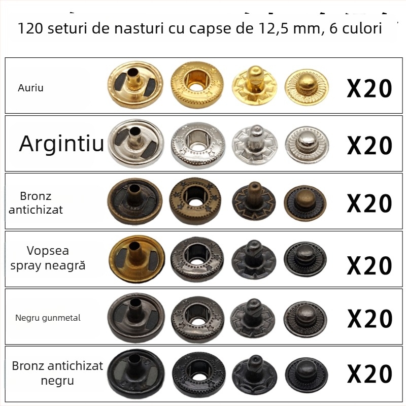 Set de instrumente pentru montaj nasturi din cupru, cu clește de găurit, structură cvadruplă, Huafei — pentru paltoane, pantofi, genți, pălării și articole din piele