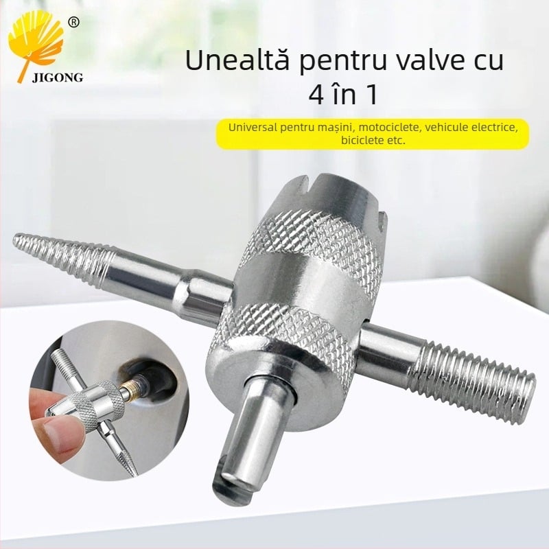 Record Work Unealtă 4 în 1 pentru valve pneuri – demontor nucleu valvei, 45# oțel, greutate 19 g