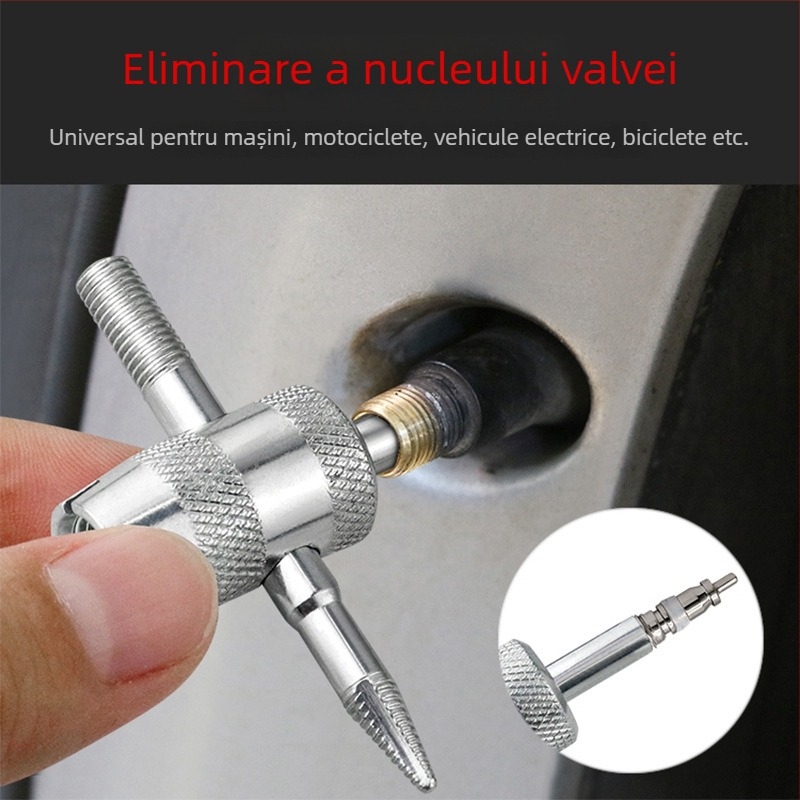 Record Work Unealtă 4 în 1 pentru valve pneuri – demontor nucleu valvei, 45# oțel, greutate 19 g