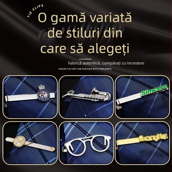 Clip de cravată geometric din aliaj, gravat, finisaj cu vopsea de cuptor, unisex