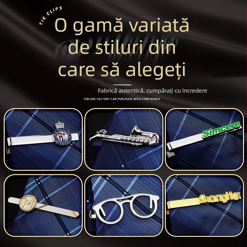 Clip de cravată geometric din aliaj, gravat, finisaj cu vopsea de cuptor, unisex