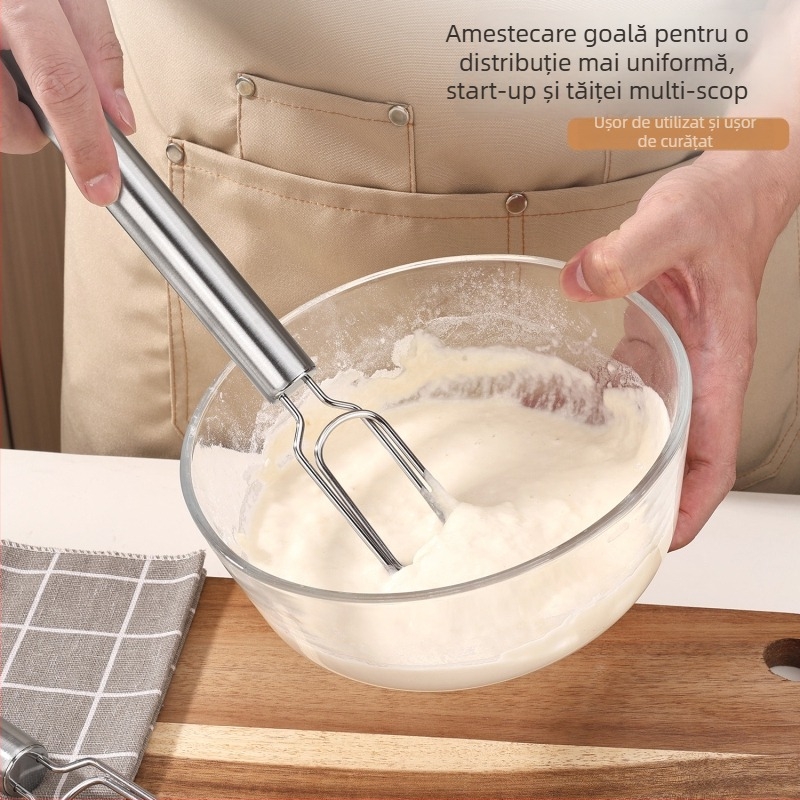 Mixer de aluat din oțel inoxidabil 430 – manual, cu mâner pentru coacere acasă și fermentația aluatului