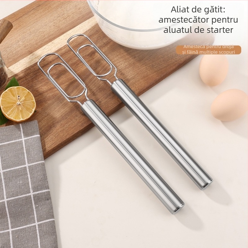 Mixer de aluat din oțel inoxidabil 430 – manual, cu mâner pentru coacere acasă și fermentația aluatului