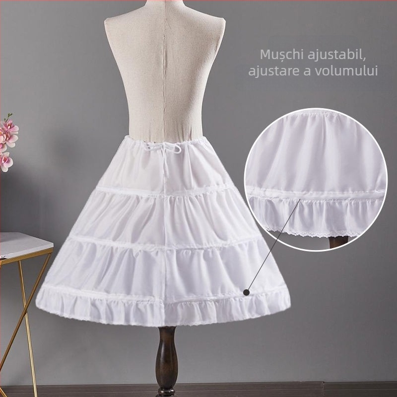 petticoat pentru copii cu trei inele metalice, bustle, lungime medie Lolita, toamnă 2023, în stoc