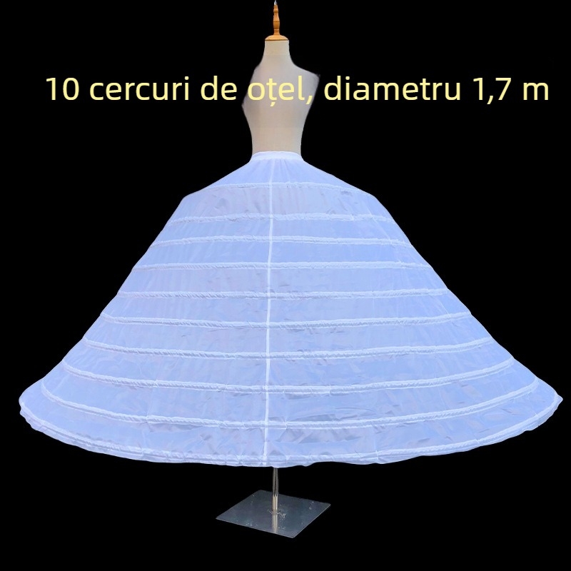 Lolita crinolină pentru rochie de mireasă, 10 inele, diametru 1.7 m, fustă pufoasă până la podea