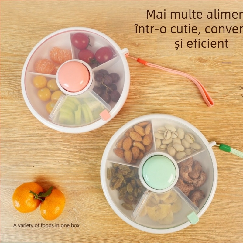Cutie pentru gustări a copiilor cu capac și farfurie rotativă pentru fructe, din plastic, sigilată, portabilă