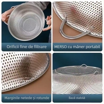 Coș de bucătărie din oțel inoxidabil pentru spălarea legumelor și fructelor, sită rotundă cu găuri mici, design îngroșat
