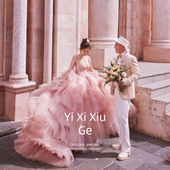 Rochie de mireasă fără bretele, fără mâneci, talie înaltă, fustă lungă, din poliester