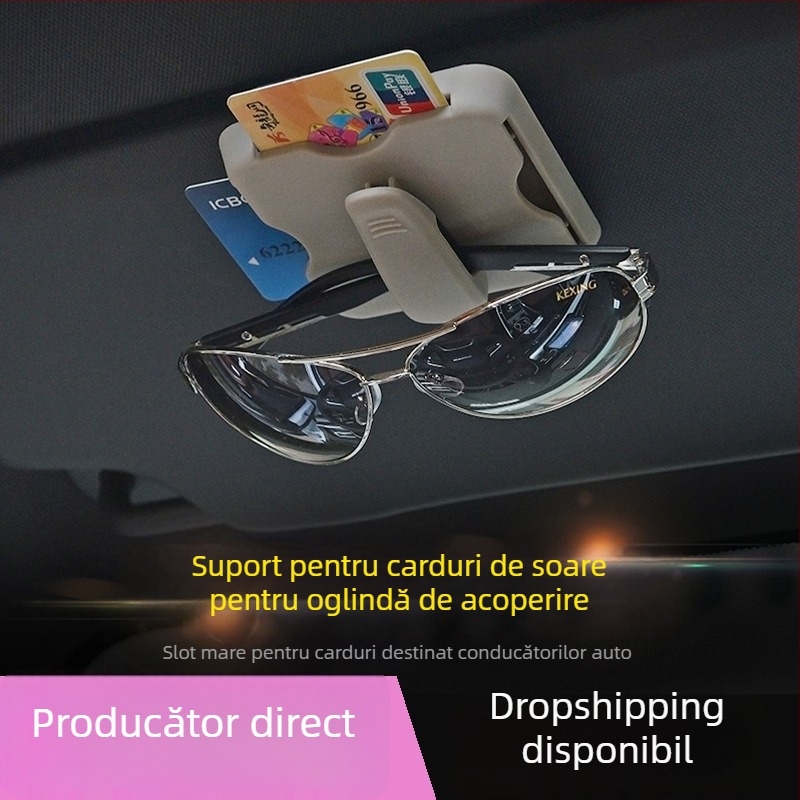 Suport card pentru parasolar auto — clips pentru ochelari, buzunar pentru bilete — ABS