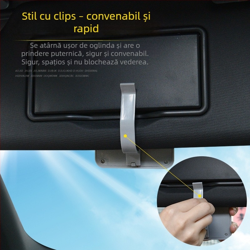 Suport card pentru parasolar auto — clips pentru ochelari, buzunar pentru bilete — ABS