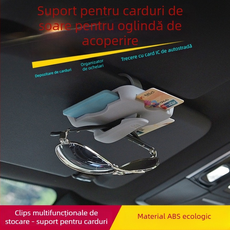 Suport card pentru parasolar auto — clips pentru ochelari, buzunar pentru bilete — ABS