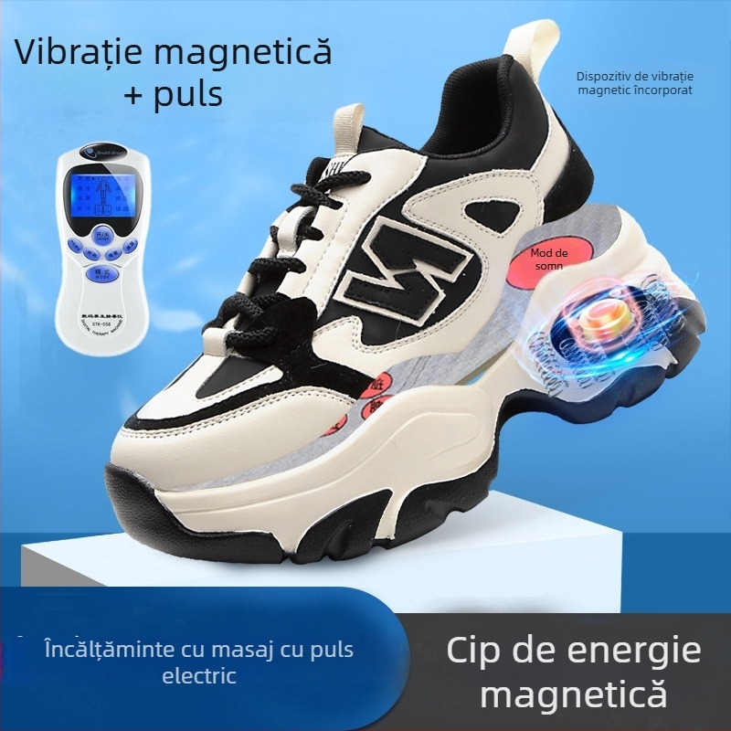 Încălțăminte de iarnă pentru femei din piele naturală, căptușită cu fleece, masaj cu vibrații magnetice pentru talpă, vârf rotund, toc mediu 3–5 cm, bandă elastică, casual zilnic