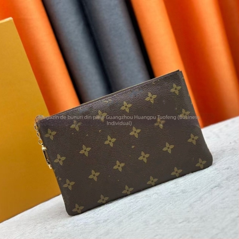 Portofel pentru monede cu fermoar, din piele naturală, unisex, imprimeu cu litere, căptușeală din piele de vită