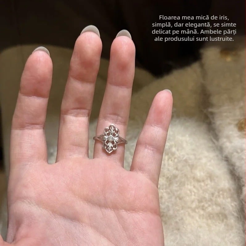 Inel de cupru cu motiv Iris, inel deschis în formă de U, electoplatare, Primăvara 2025