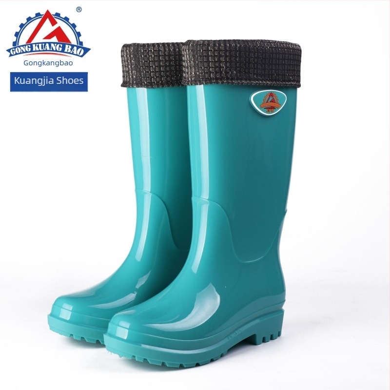 Cizme de ploaie pentru femei, partea superioară din PVC, tibie înaltă, talpă injectată într-un ansamblu unic, toc mic 1–3 cm, potrivite pentru toate anotimpurile