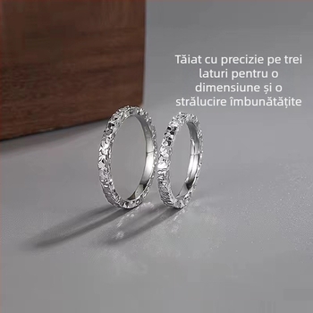 Inel din argint 9999 cu efect de gheață măcinată pe trei fețe, inel închis pentru femei, lățime 2 mm, design geometric, lux discret