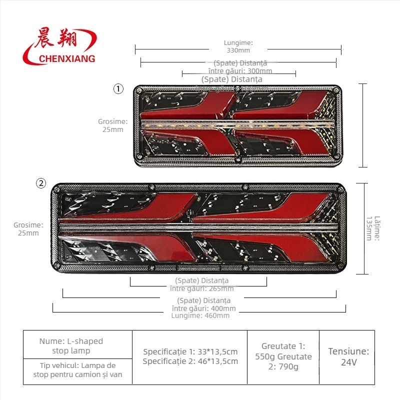 Far posterior pentru camioane Chenxiang A45 cu LED, ghid de lumină, semnal de direcție și lumină de frână, 24V (compatibil cu camioanele; procesare personalizată; durată de viață 10 ani)