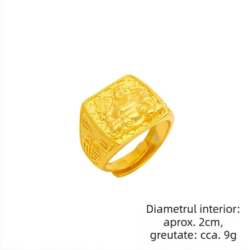 Inel metalic cu Buddha Maitreya, stil etnic, design deschis, placat cu aur