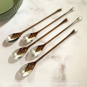 Lingură de bucătărie cu mâner lung, 304 oțel inoxidabil, finisaj oglindă, stil creativ în trend, pentru uz comercial