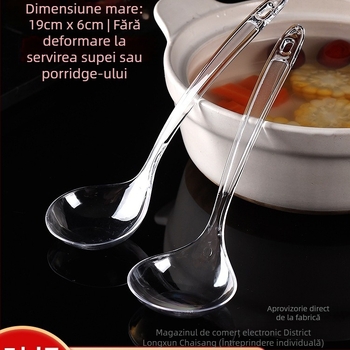 Lingură de supă de unică folosință, din plastic, mâner lung, alimentară, material PP
