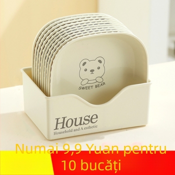 Farfurie pentru oase pentru uz casnic (stil crem, plastic, motiv desen animat, formă cu patru direcții)