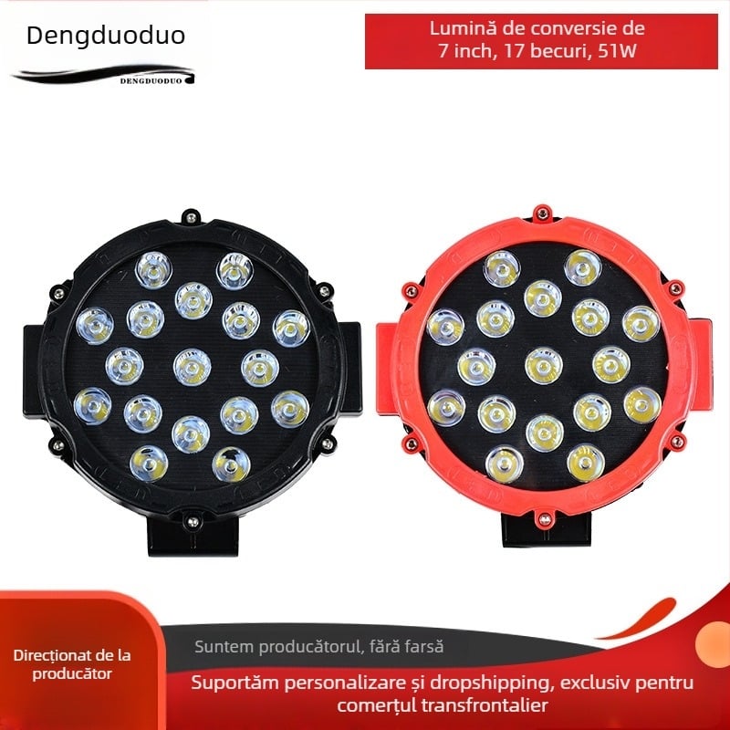 Lumină de lucru LED pentru camioane, off-road, 17 LEDuri, 51W, 220V, carcasă din plastic, durată de viață 3000h, brand Jingsheng