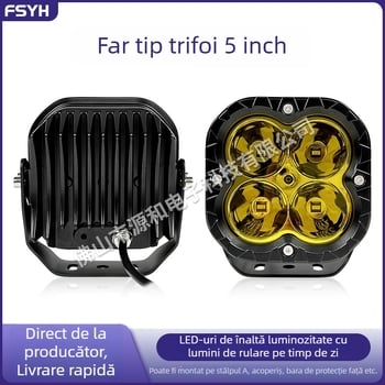 Lampă de lucru LED pentru mașină, 5 inch, 80W, formă pătrată, model cu patru frunze, far off-road