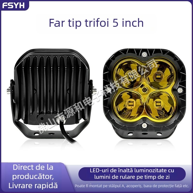 Lampă de lucru LED pentru mașină, 5 inch, 80W, formă pătrată, model cu patru frunze, far off-road